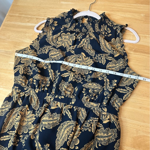 J Crew Women’s Blue & Gold Floral Chiffon High Neck NWT Dress Size 10 - Picture 4 of 8